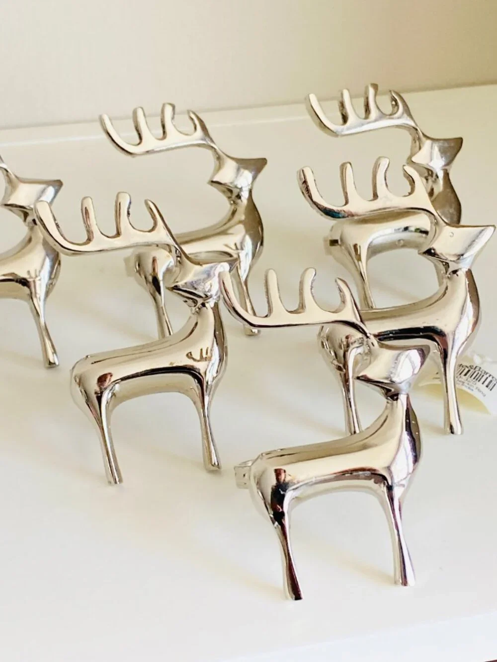 Crate & Barrel Silver Reindeer Napkin Rings Set of 6 Christmas Holiday Decor